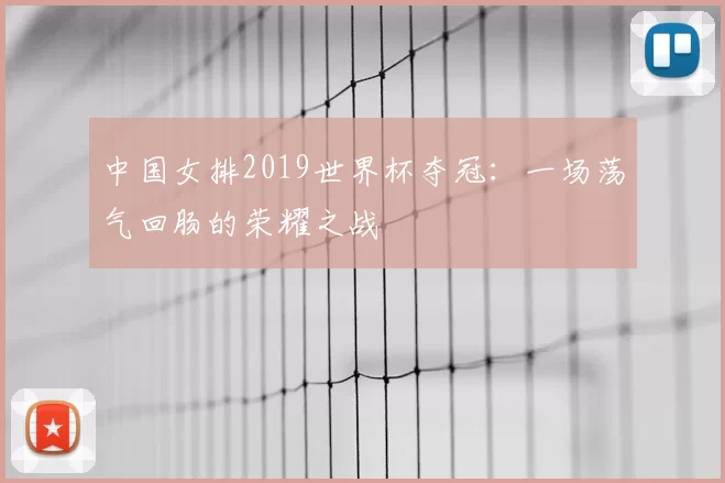 中国女排2019世界杯夺冠:一场荡气回肠的荣耀之战